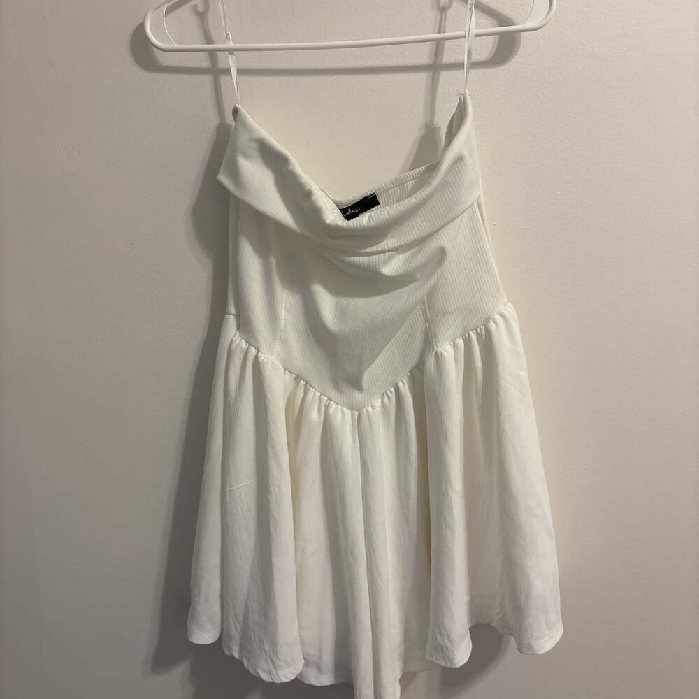 Lulu's Wait on Me White Ribbed Knit Strapless Romper Bridal Fourth of July - Picture 4 of 5